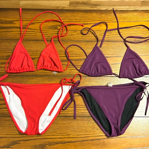 Victoria’s Secret two string bikinis, all pieces, size medium, red and plum - Picture 1 of 2